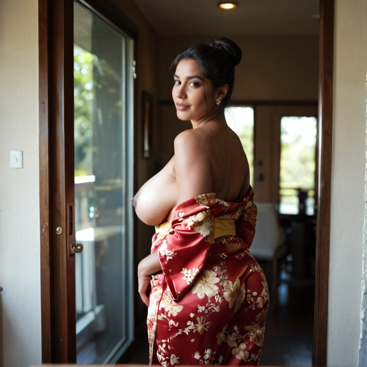 1girl, japanese clothes, solo, breasts, kimono, nipples · Yamete.gg