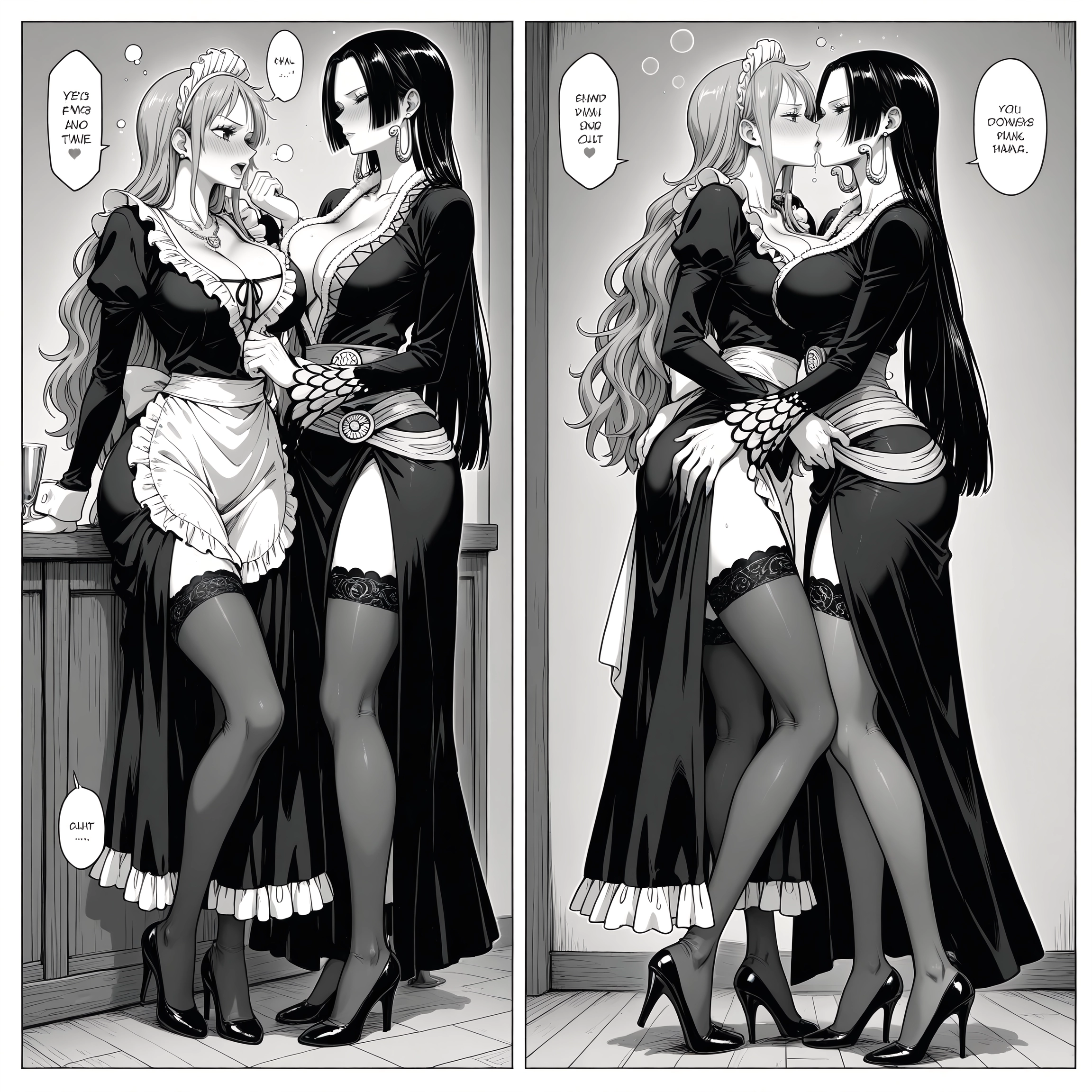 futanari, monochrome, greyscale, multiple girls, breasts, 2girls · Yamete.gg