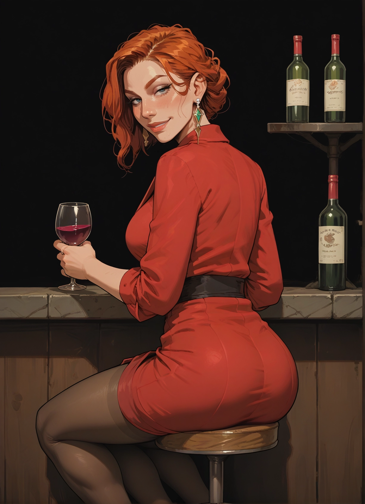 1girl, jewelry, ass, earrings, cup, pantyhose · Yamete.gg