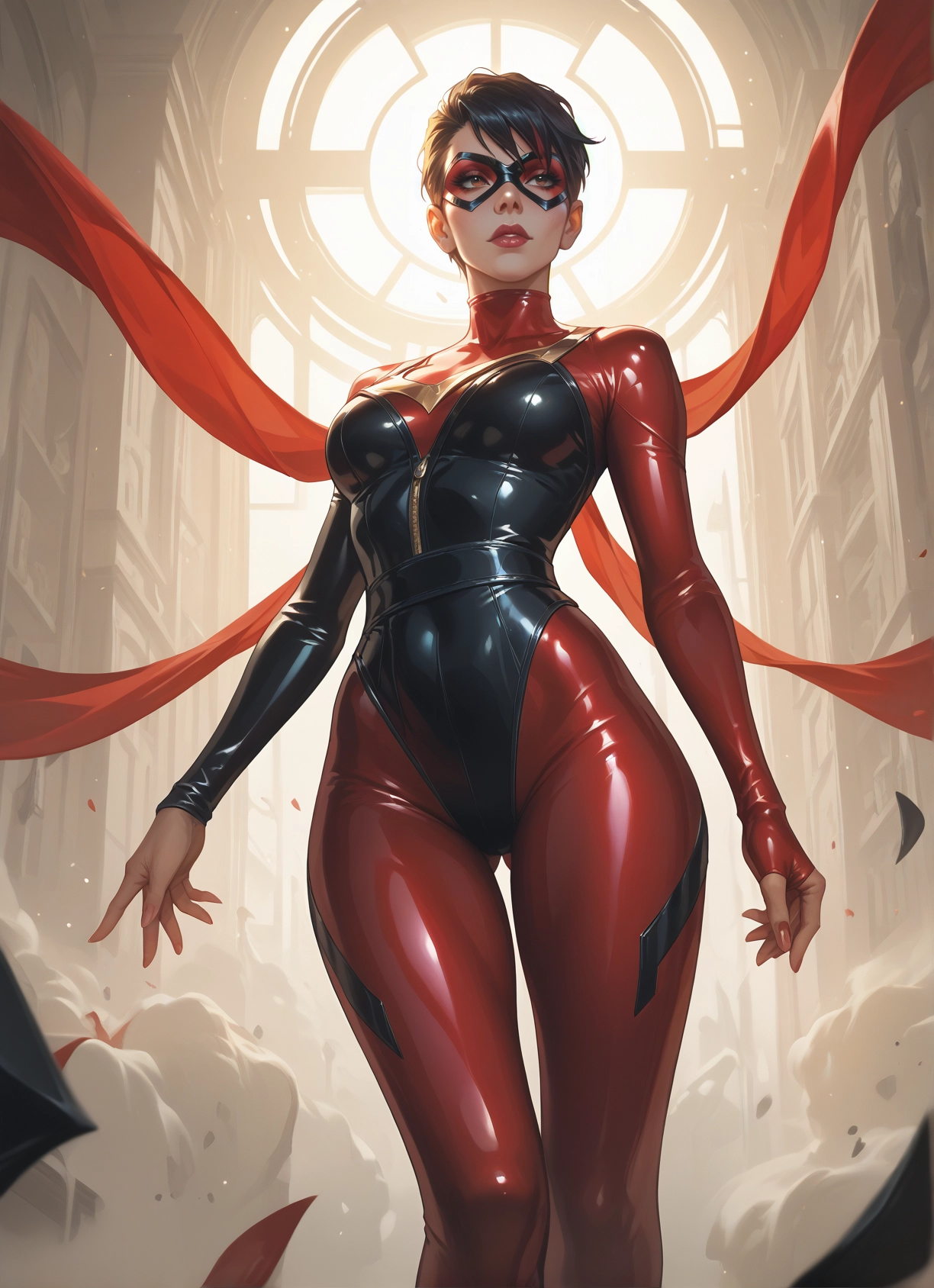 1girl, bodysuit, short hair, mask, solo, breasts · Yamete.gg