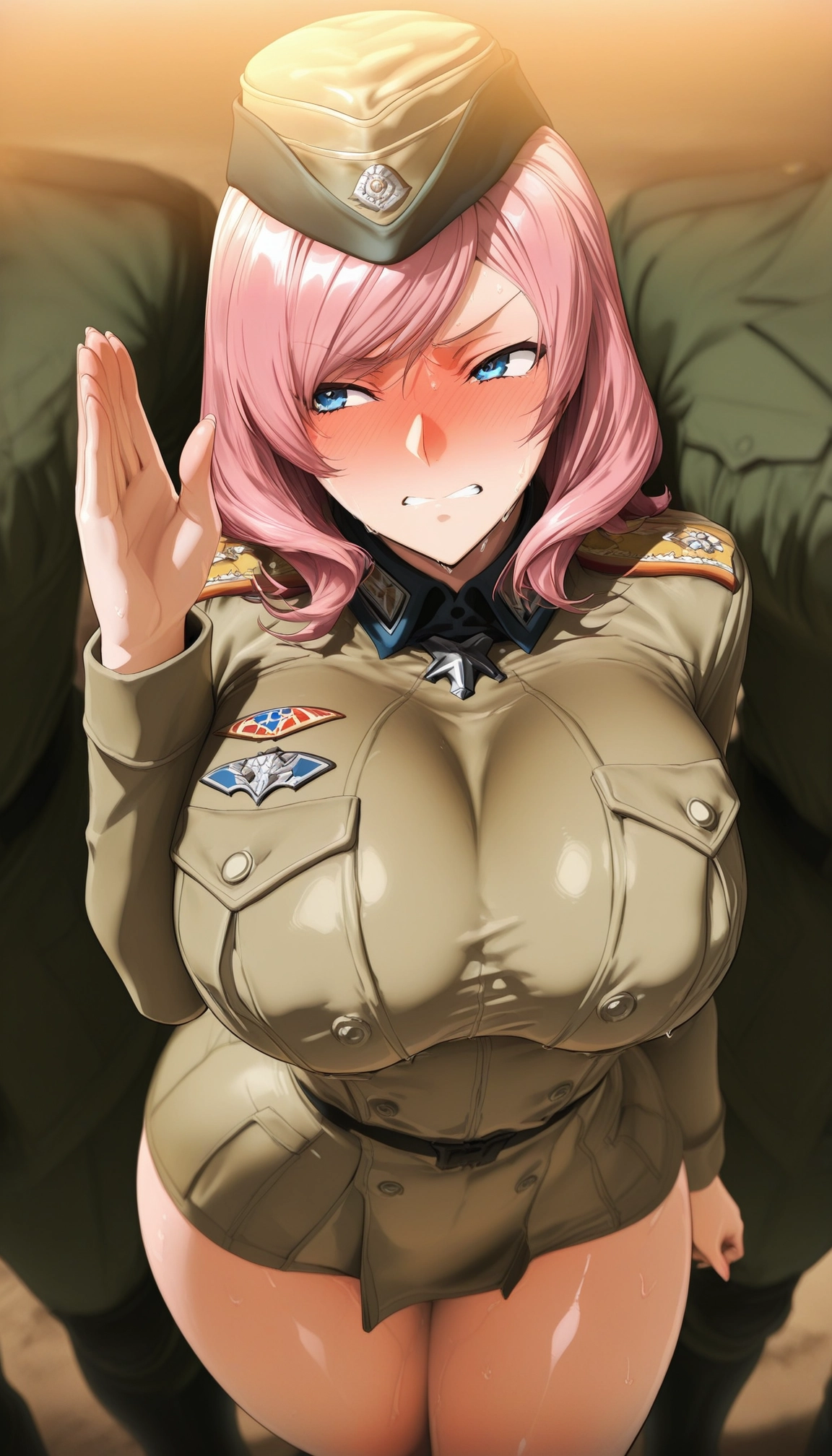 1girl, breasts, pink hair, blue eyes, hat, blush · Yamete.gg