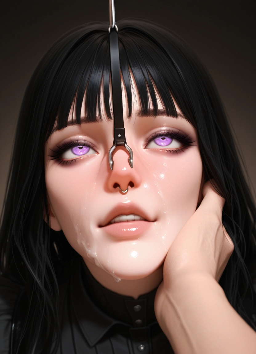 black hair, 1girl, purple eyes, long hair, looking at viewer, solo focus · Yamete.gg