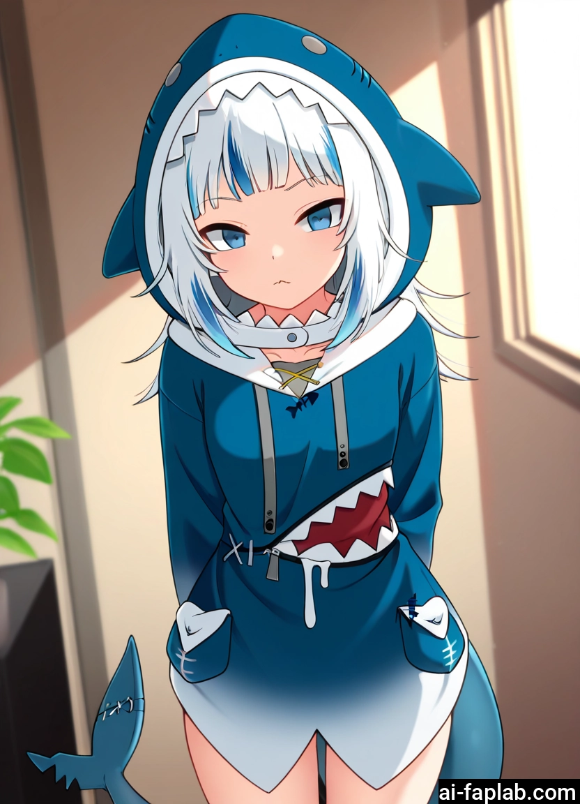1girl, solo, hood, blue eyes, tail, multicolored hair