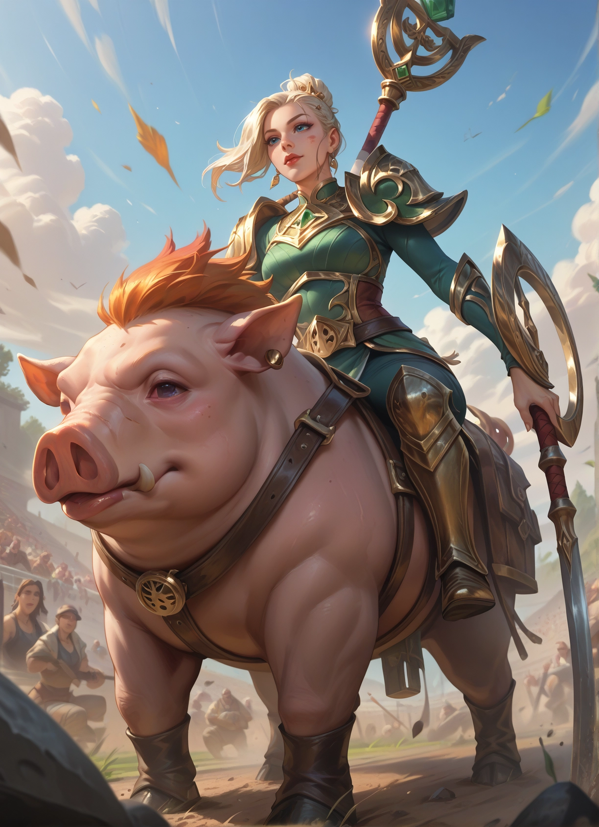 blonde hair, weapon, 1girl, jewelry, earrings, armor · Yamete.gg
