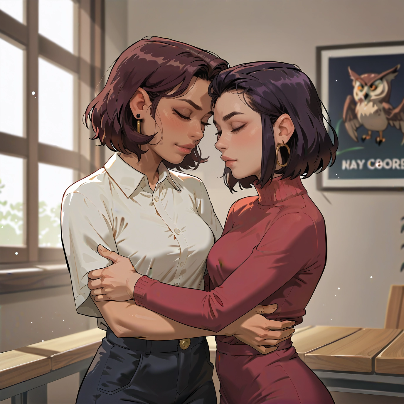 multiple girls, 2girls, jewelry, earrings, closed eyes, short hair · Yamete.gg
