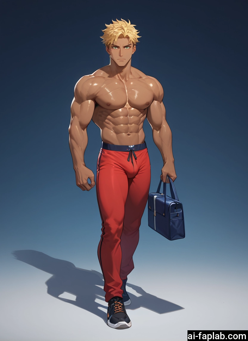 1boy, male focus, blonde hair, muscular, solo, pectorals