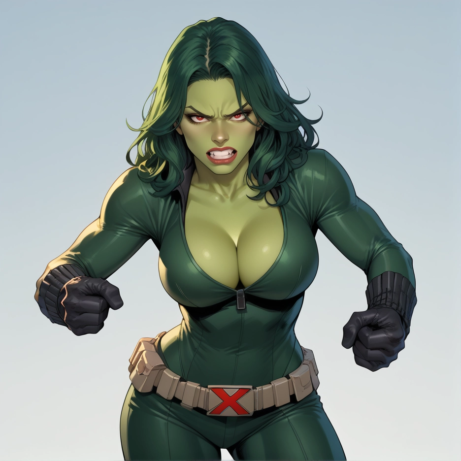 1girl, breasts, solo, cleavage, gloves, colored skin · Yamete.gg