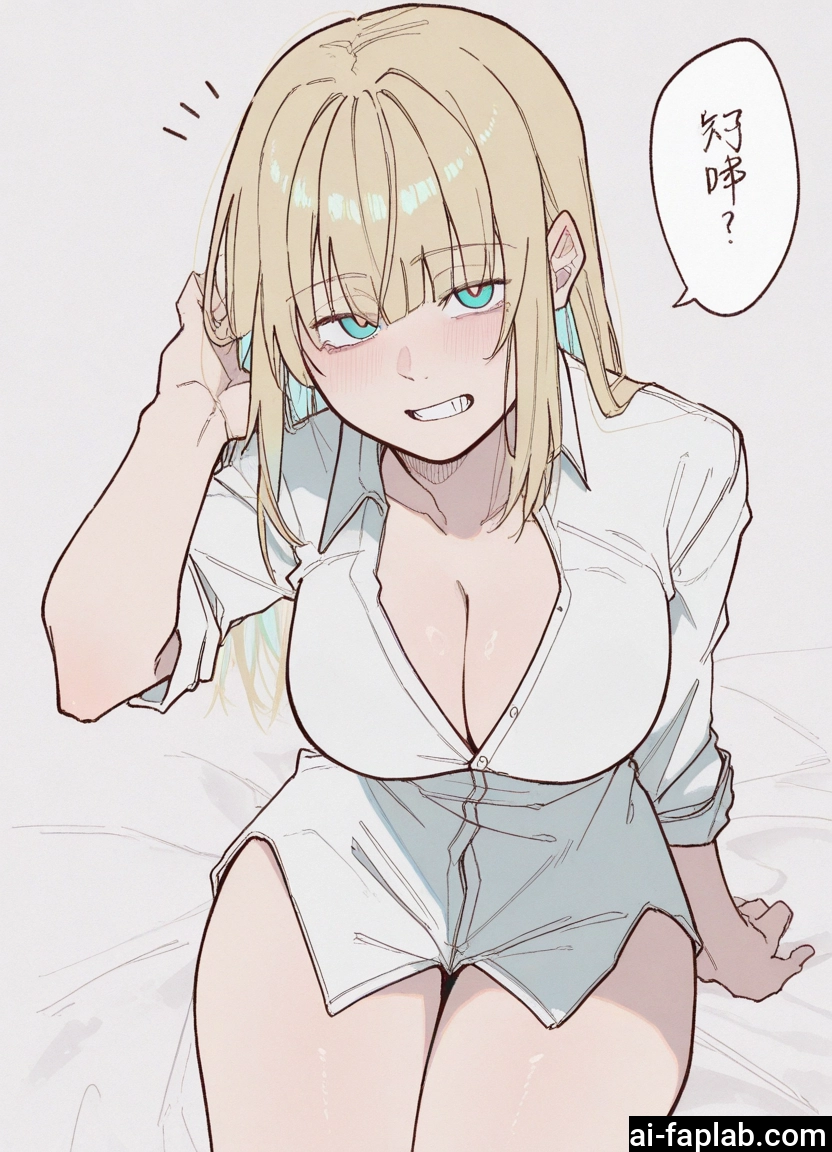 1girl, breasts, shirt, cleavage, blonde hair, solo