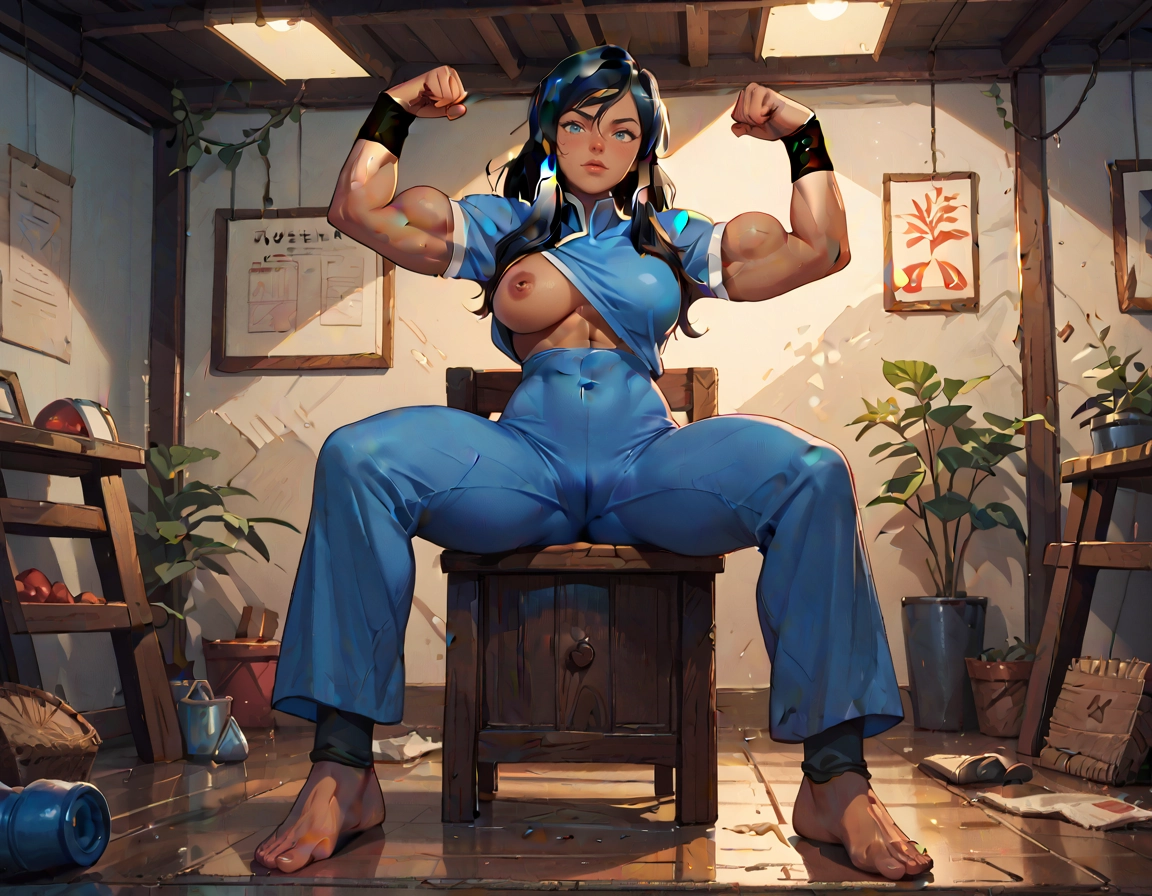 1girl, muscular female, muscular, biceps, nipples, dark-skinned female · Yamete.gg