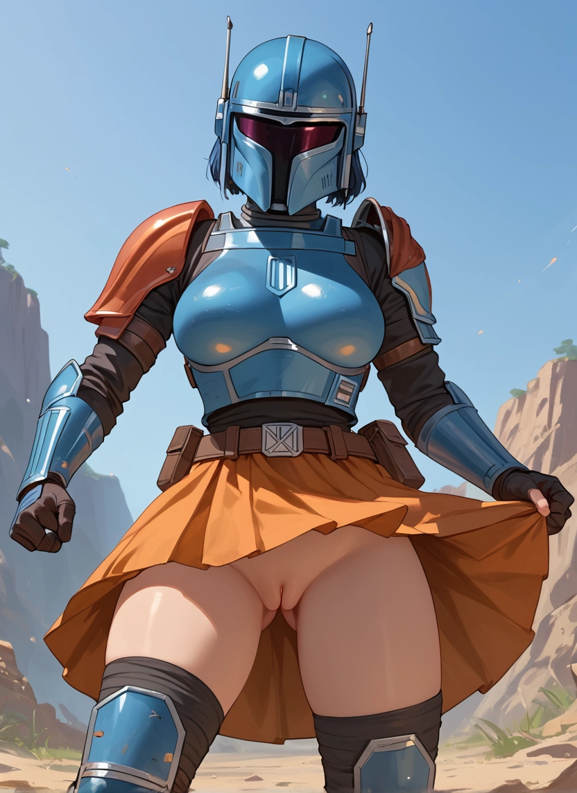 1girl, solo, pussy, skirt, armor, no panties · Yamete.gg