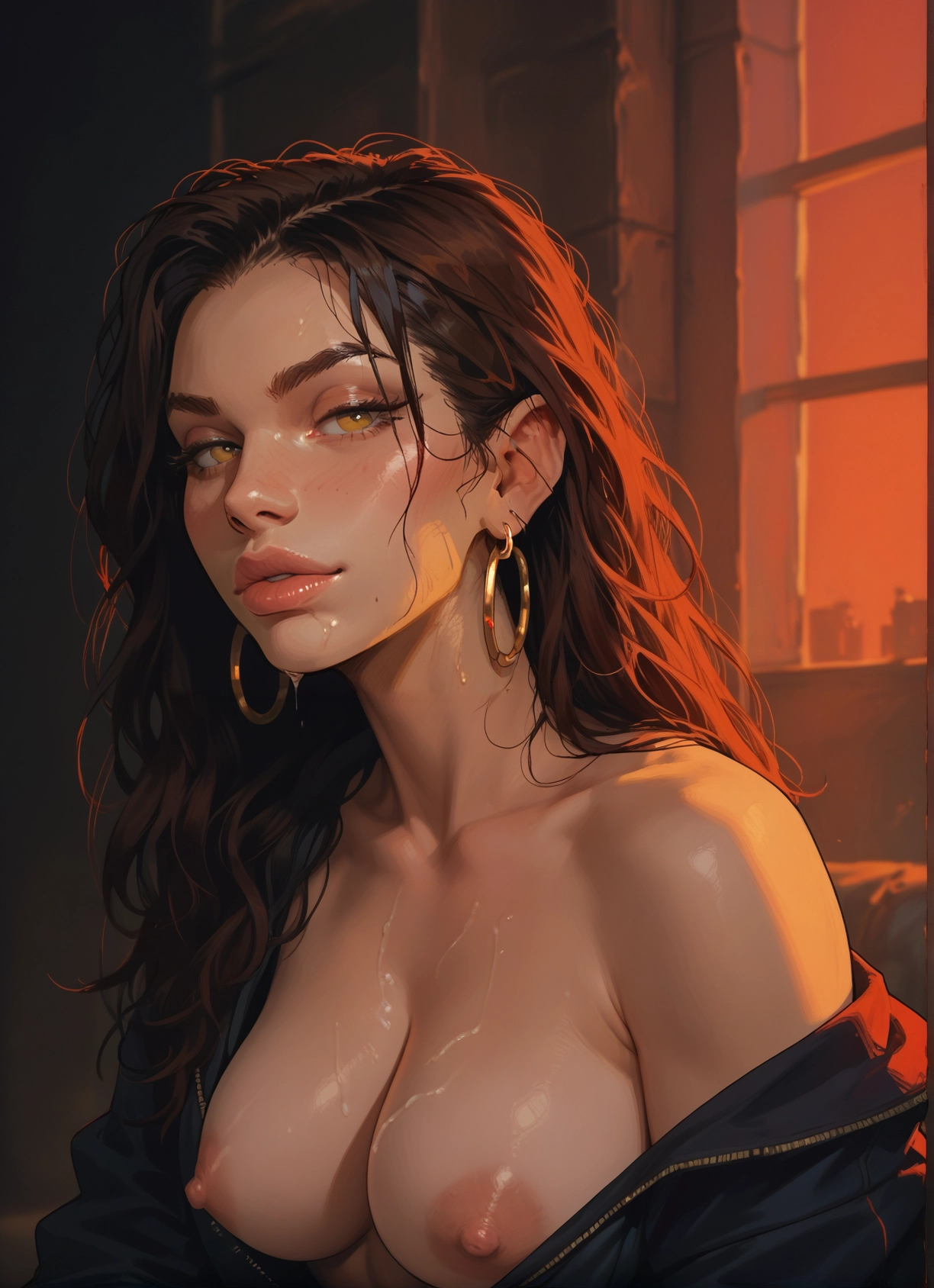 1girl, breasts, nipples, jewelry, earrings, solo · Yamete.gg