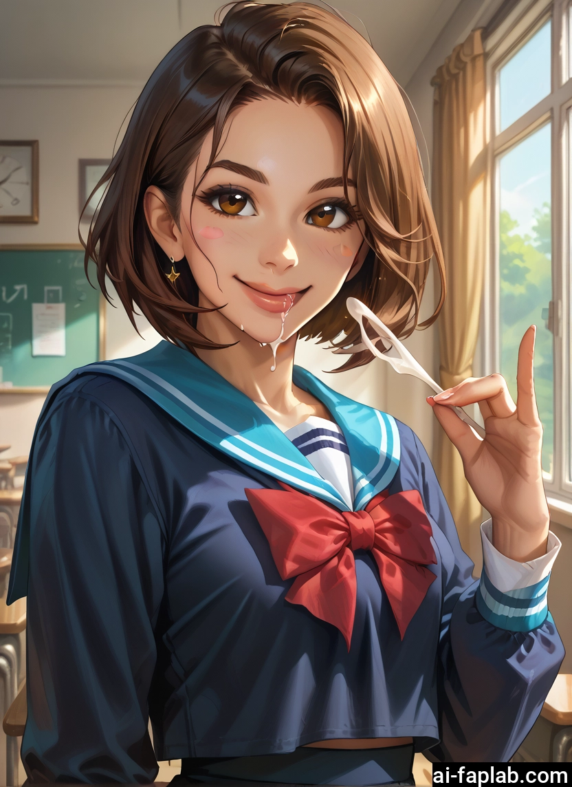 1girl, solo, brown hair, school uniform, brown eyes, jewelry · Yamete.gg