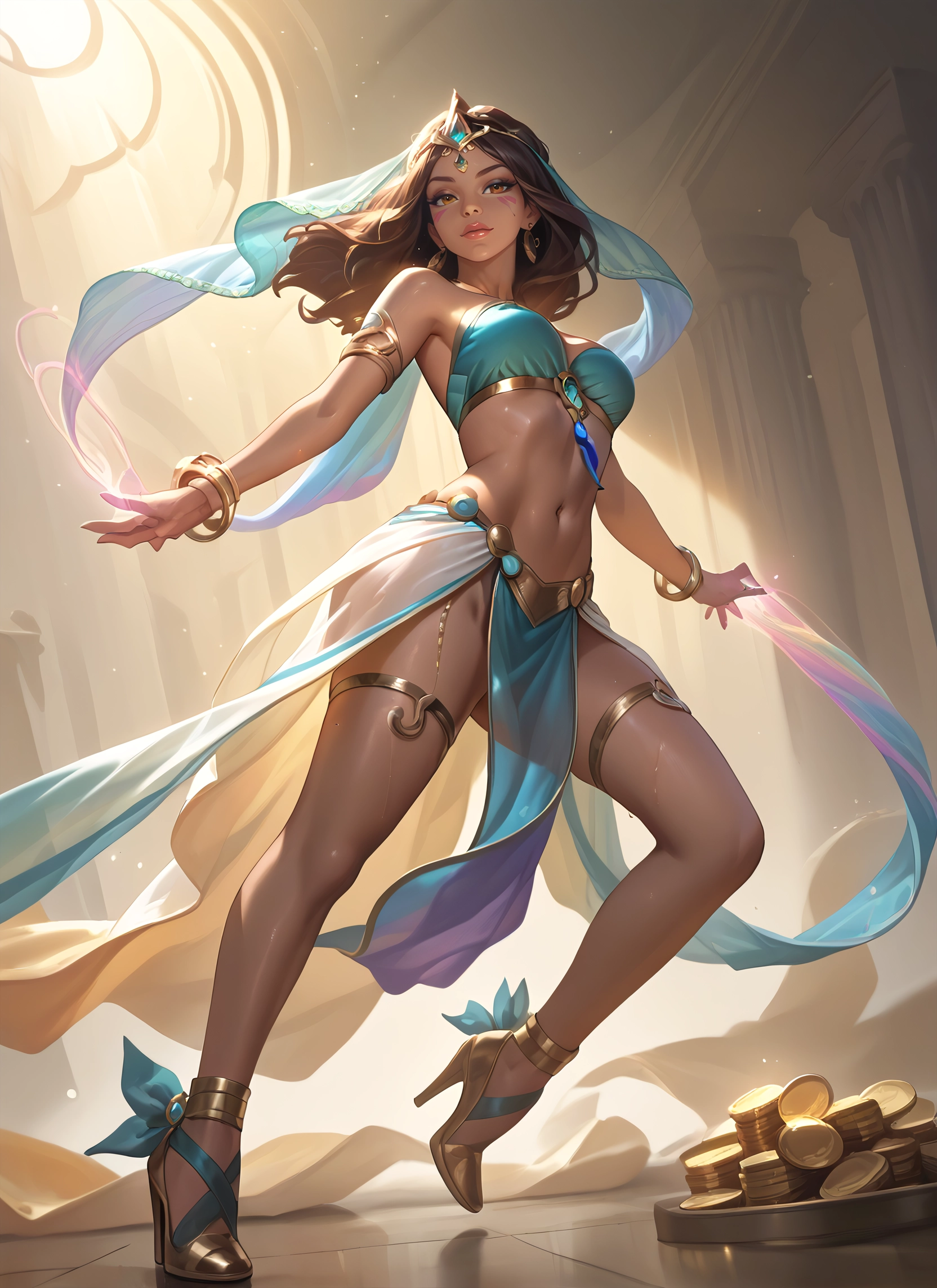 1girl, jewelry, solo, breasts, navel, high heels · Yamete.gg