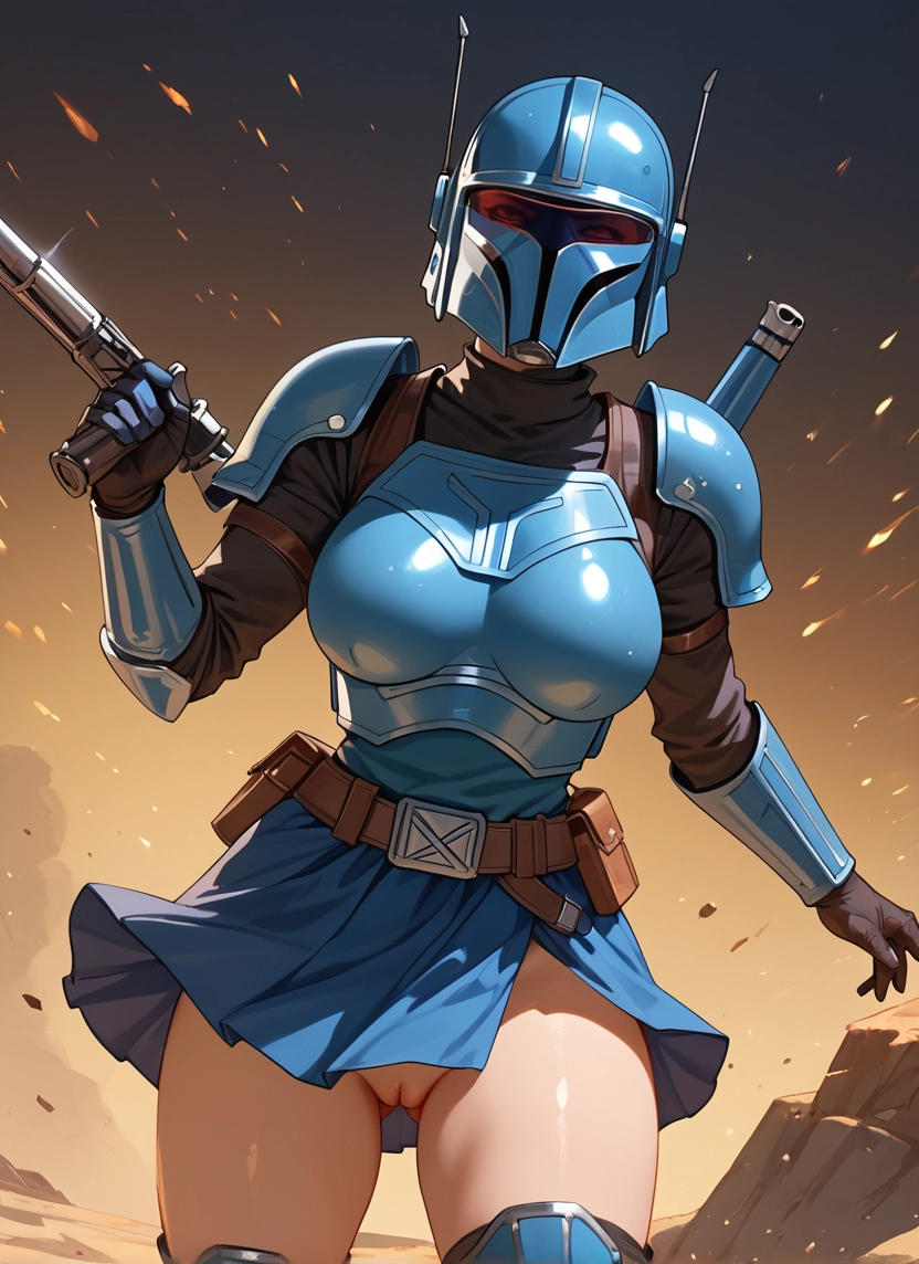 1girl, weapon, solo, gun, pussy, armor · Yamete.gg