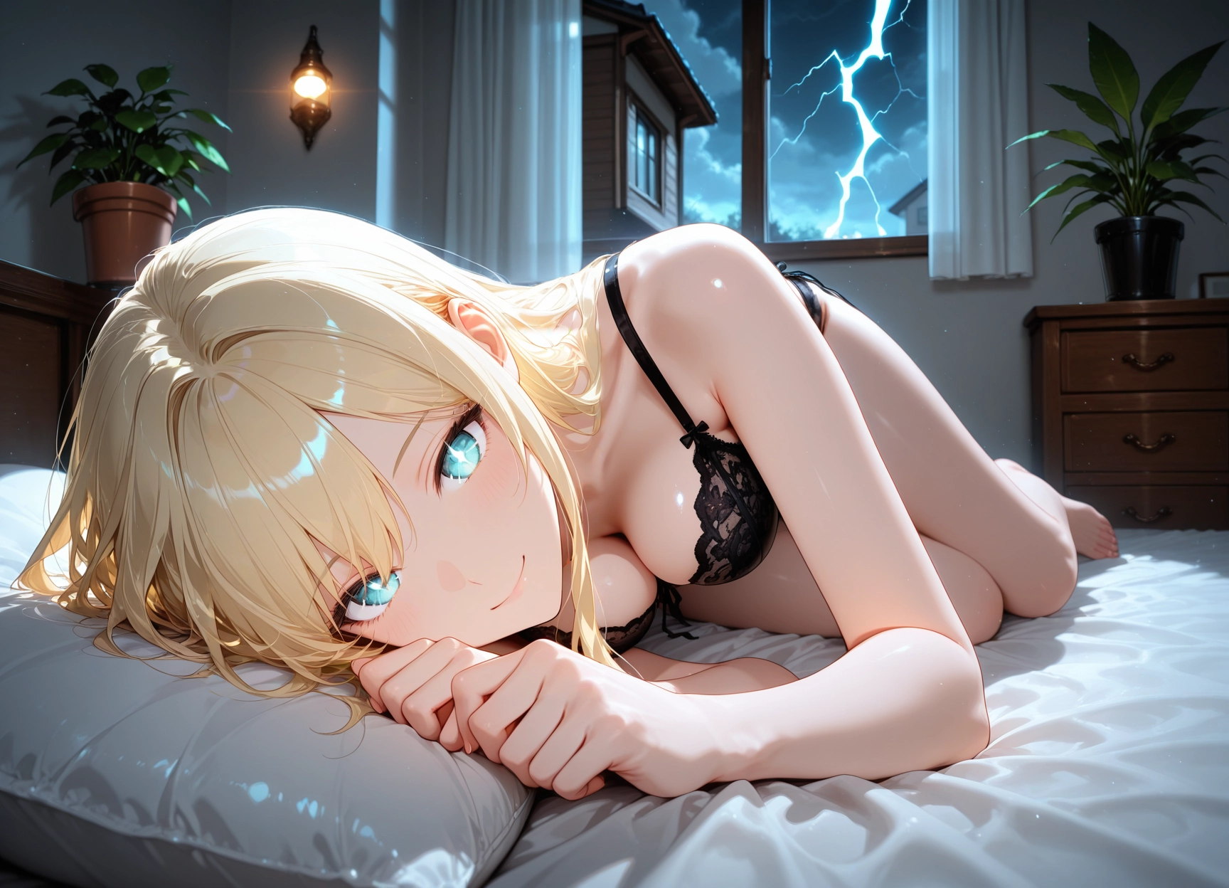 1girl, breasts, blonde hair, solo, underwear, smile · Yamete.gg
