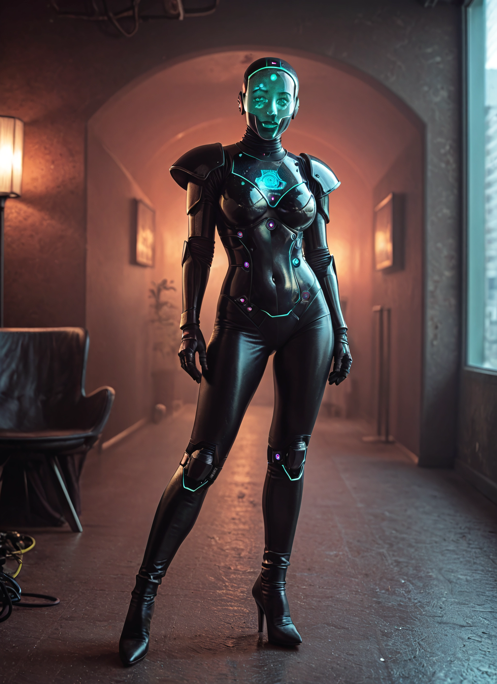 1girl, solo, high heels, bodysuit, glowing, breasts · Yamete.gg