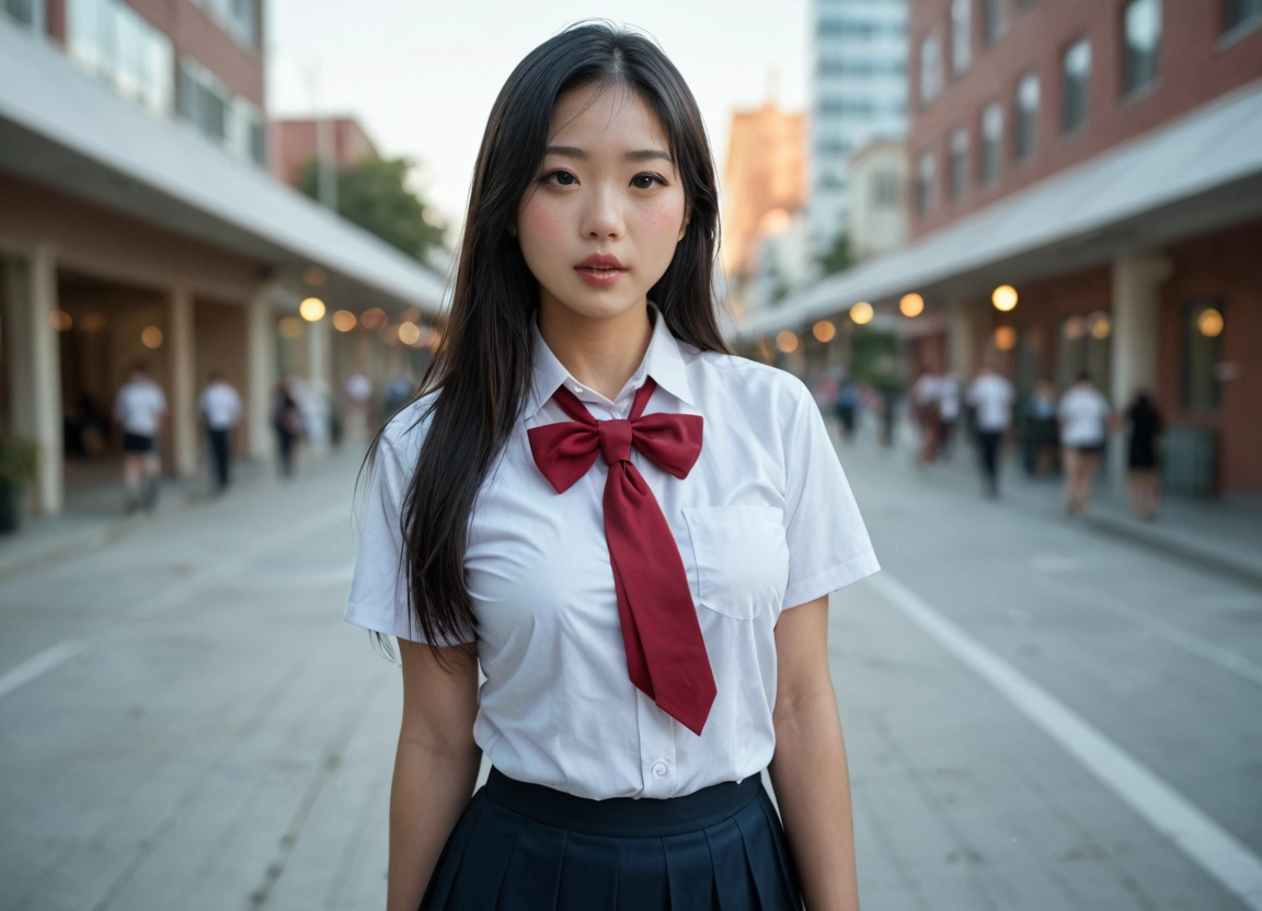 photo (medium), school uniform, skirt, 1girl, black hair, long hair · Yamete.gg