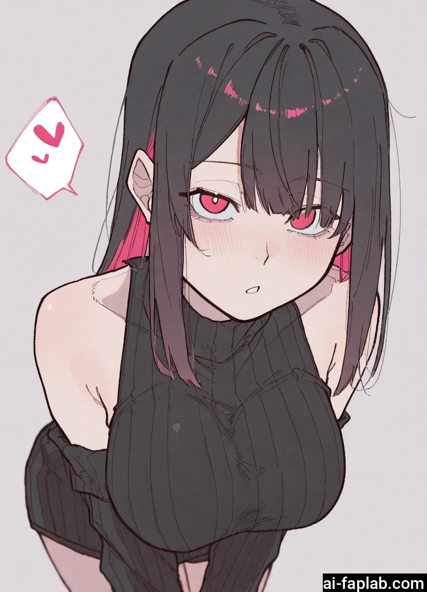 1girl, breasts, heart, solo, black hair, multicolored hair
