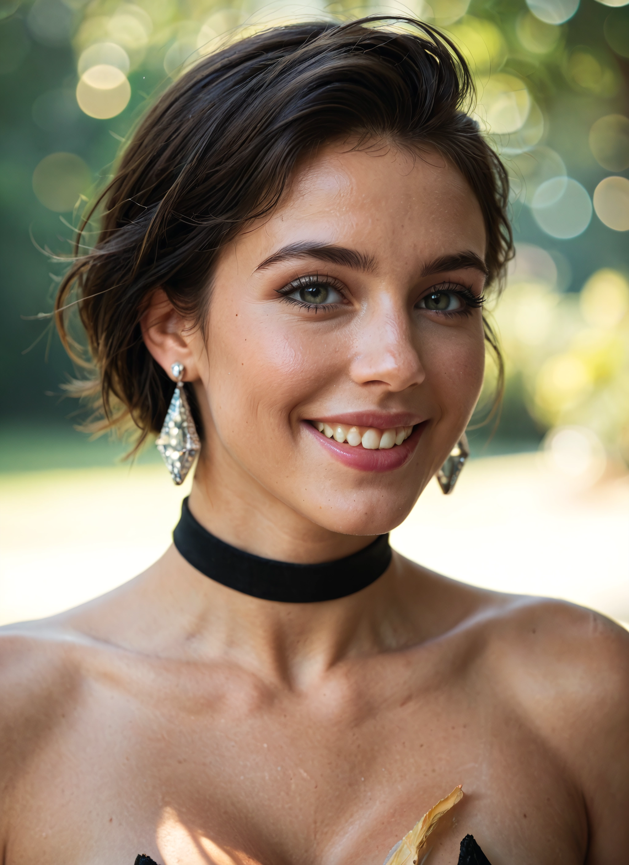 1girl, solo, jewelry, earrings, choker, smile · Yamete.gg