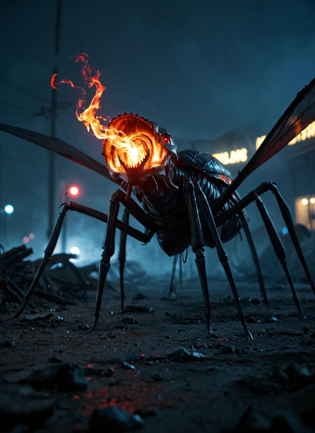 no humans, fire, outdoors, bug, glowing, night · Yamete.gg