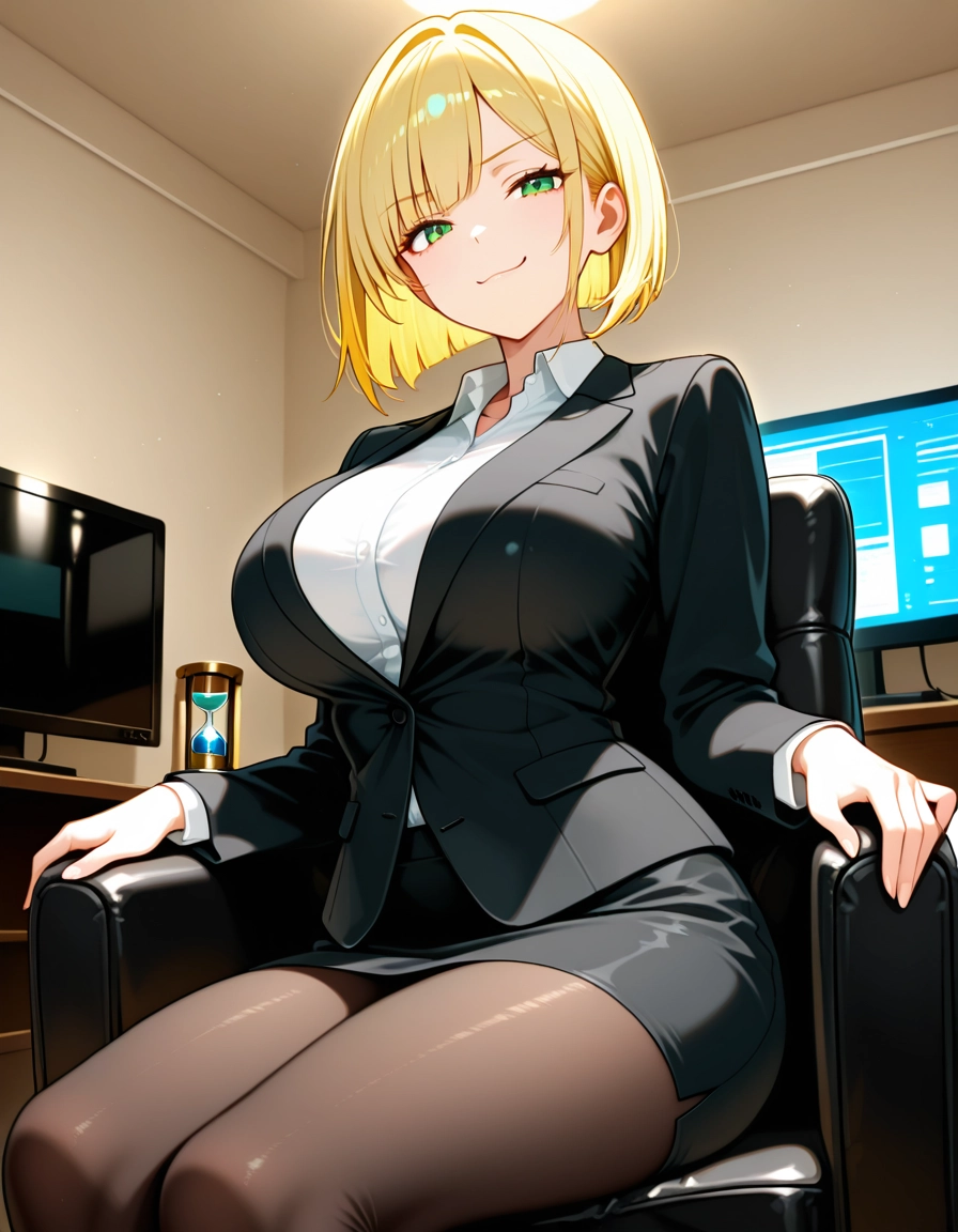 1girl, blonde hair, breasts, pantyhose, solo, green eyes · Yamete.gg