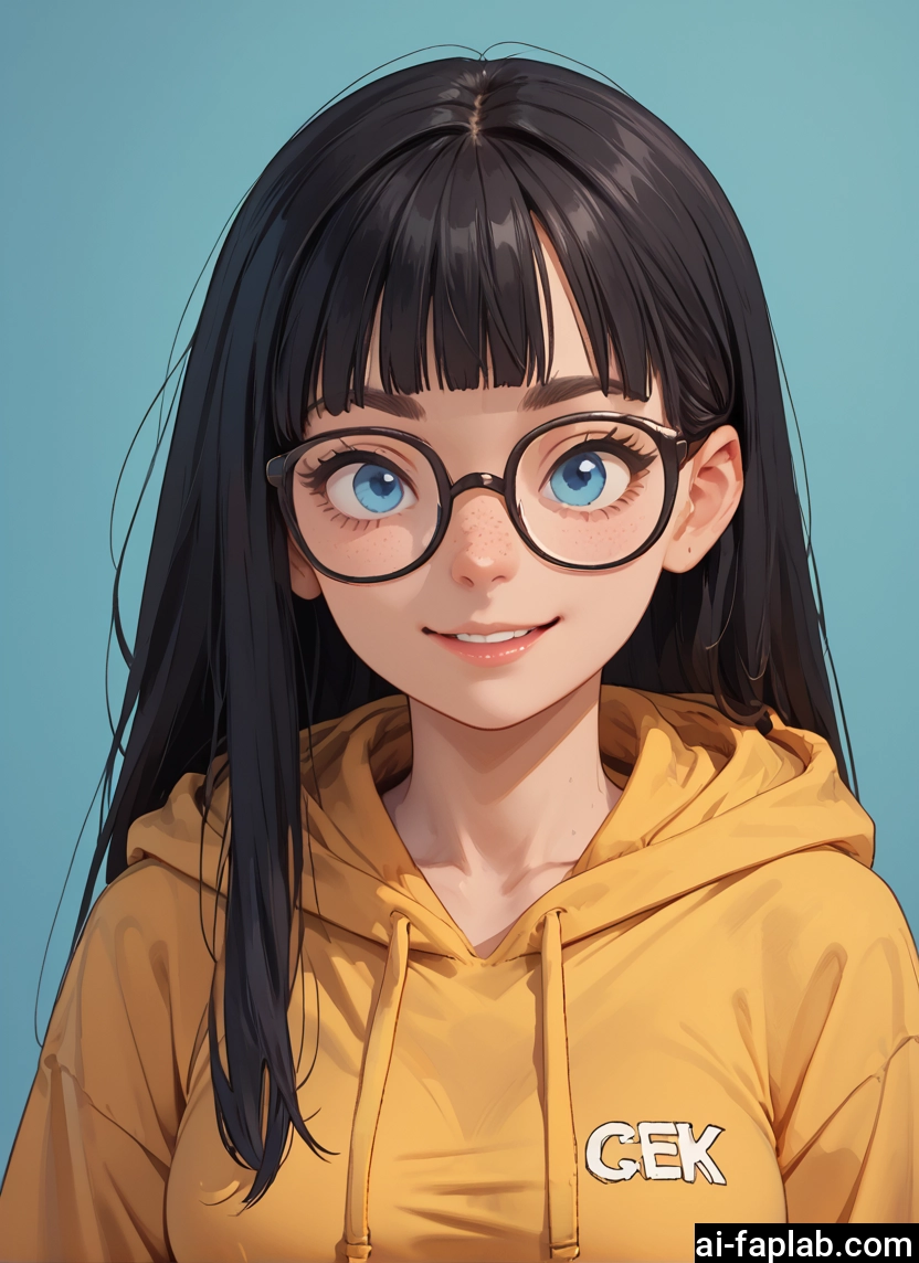 1girl, solo, glasses, blue eyes, freckles, hood · Yamete.gg