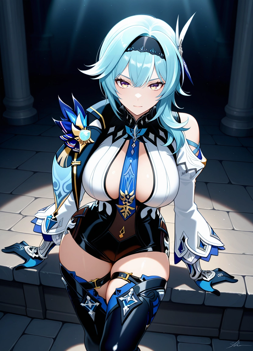 1girl, eula (genshin impact), breasts, solo, large breasts, thighs · Yamete.gg