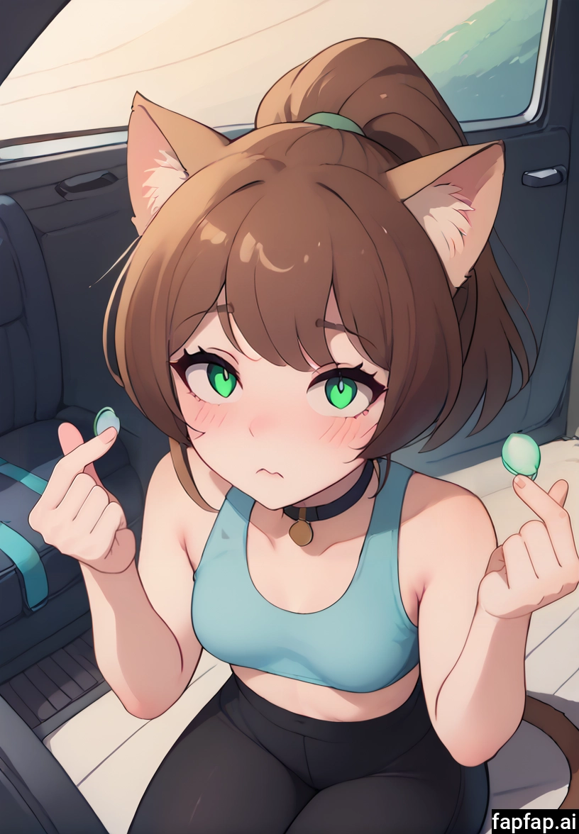 1girl, animal ears, solo, brown hair, green eyes, cat ears · Yamete.gg
