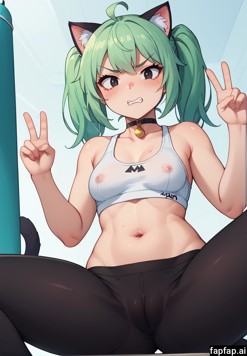 1girl, solo, breasts, animal ears, navel, twintails · Yamete.gg