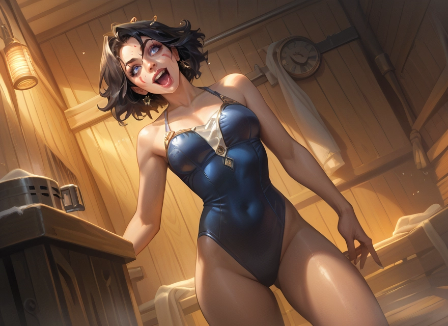 1girl, solo, swimsuit, jewelry, blue eyes, open mouth · Yamete.gg