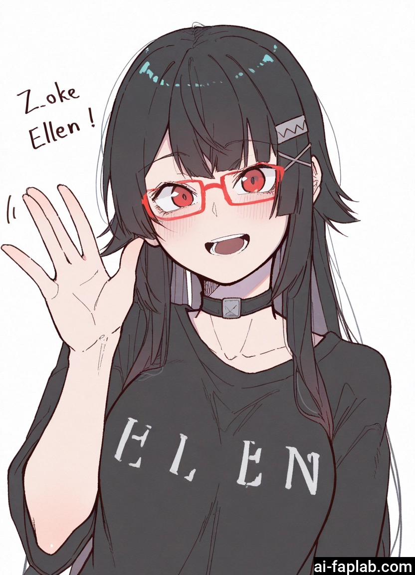 1girl, glasses, red eyes, solo, black hair, shirt