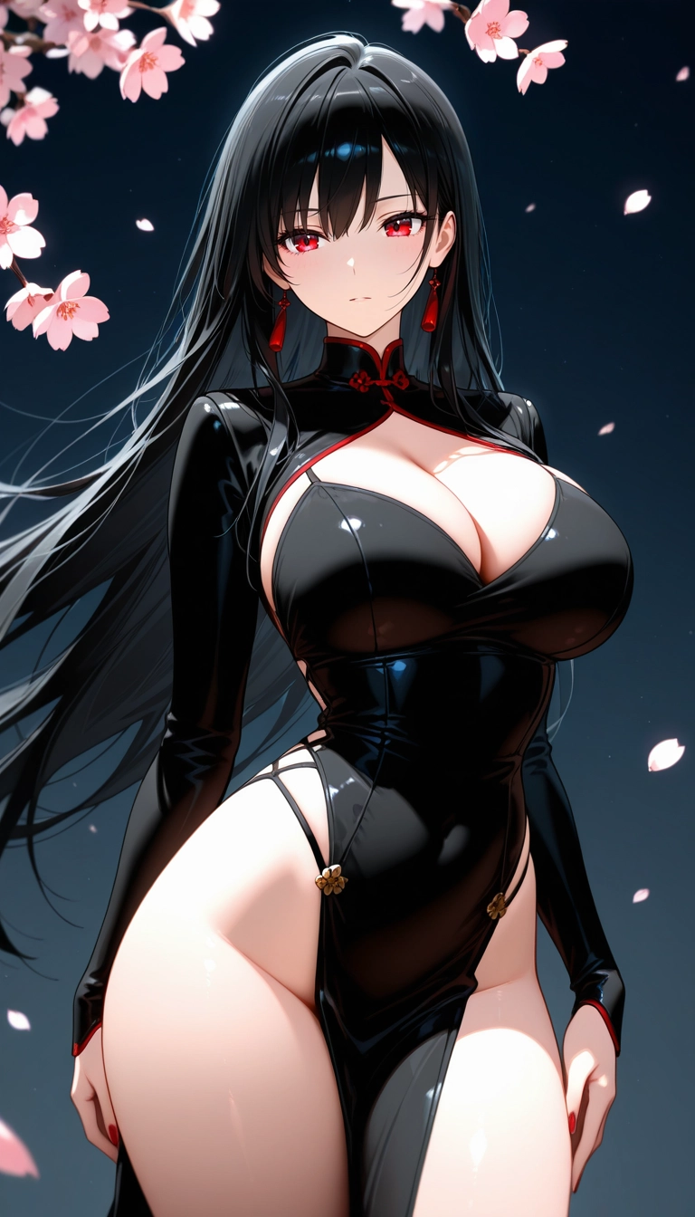 1girl, breasts, jewelry, solo, earrings, long hair · Yamete.gg