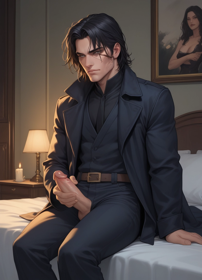 futanari, penis, black hair, uncensored, 1girl, sitting · Yamete.gg