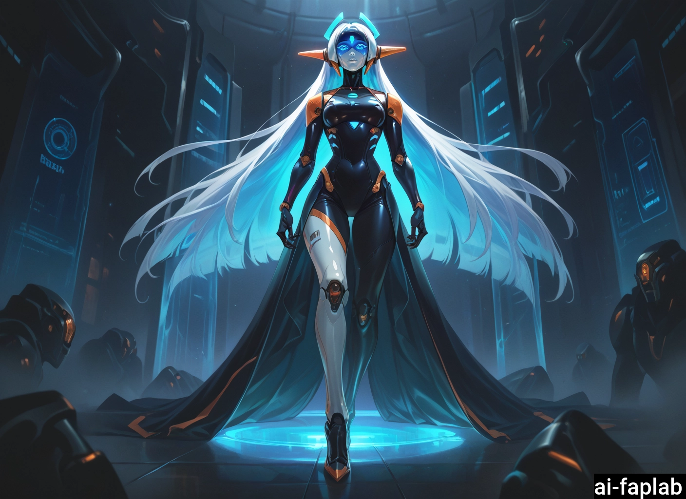 1girl, long hair, white hair, breasts, joints, walking