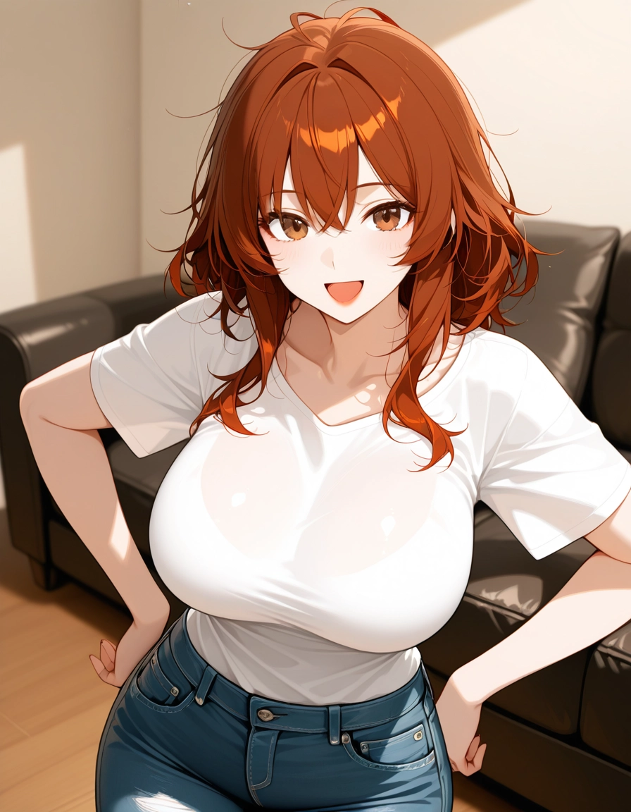 1girl, denim, breasts, solo, large breasts, pants · Yamete.gg