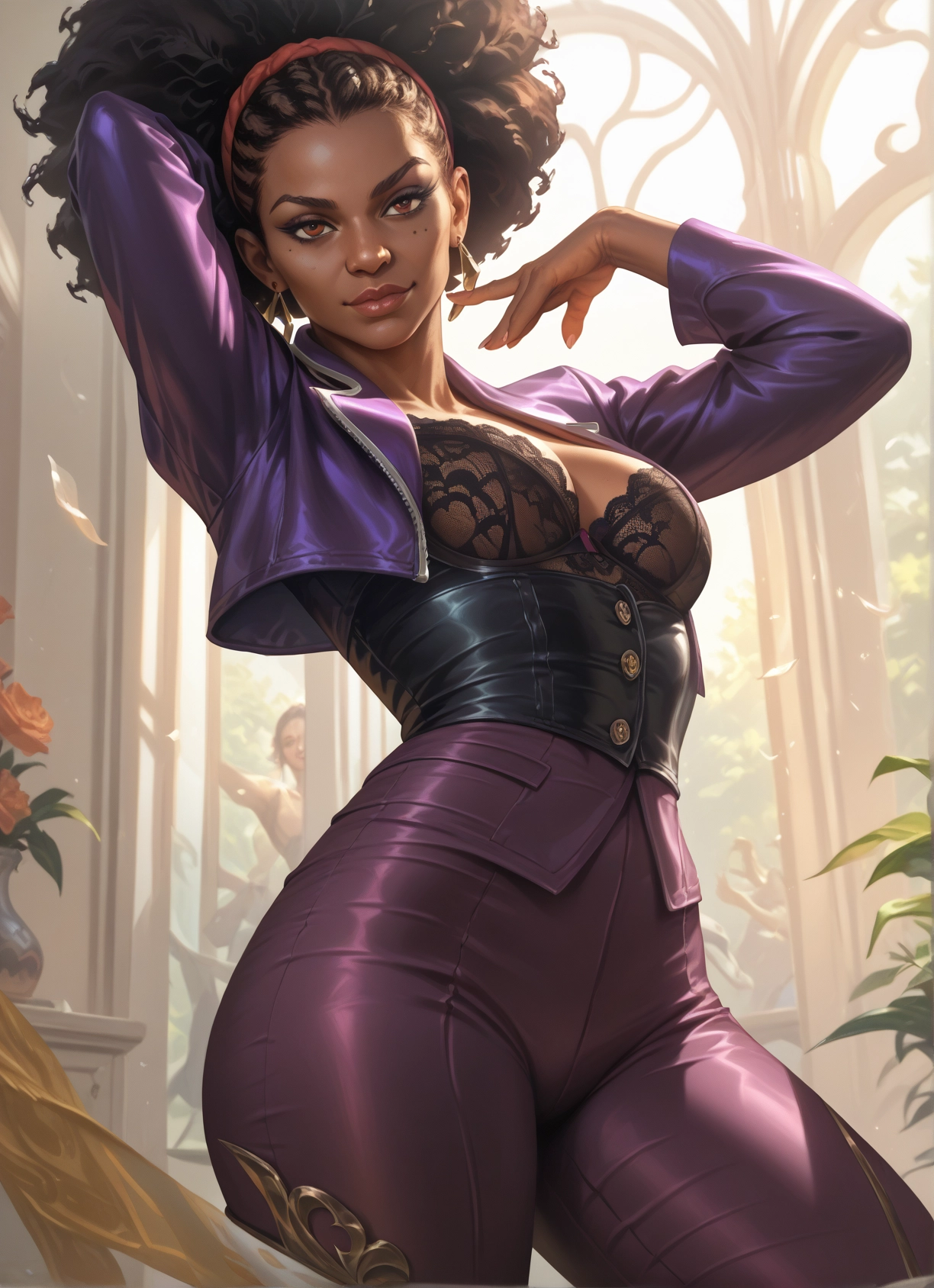 underwear, breasts, jewelry, bra, earrings, dark skin · Yamete.gg