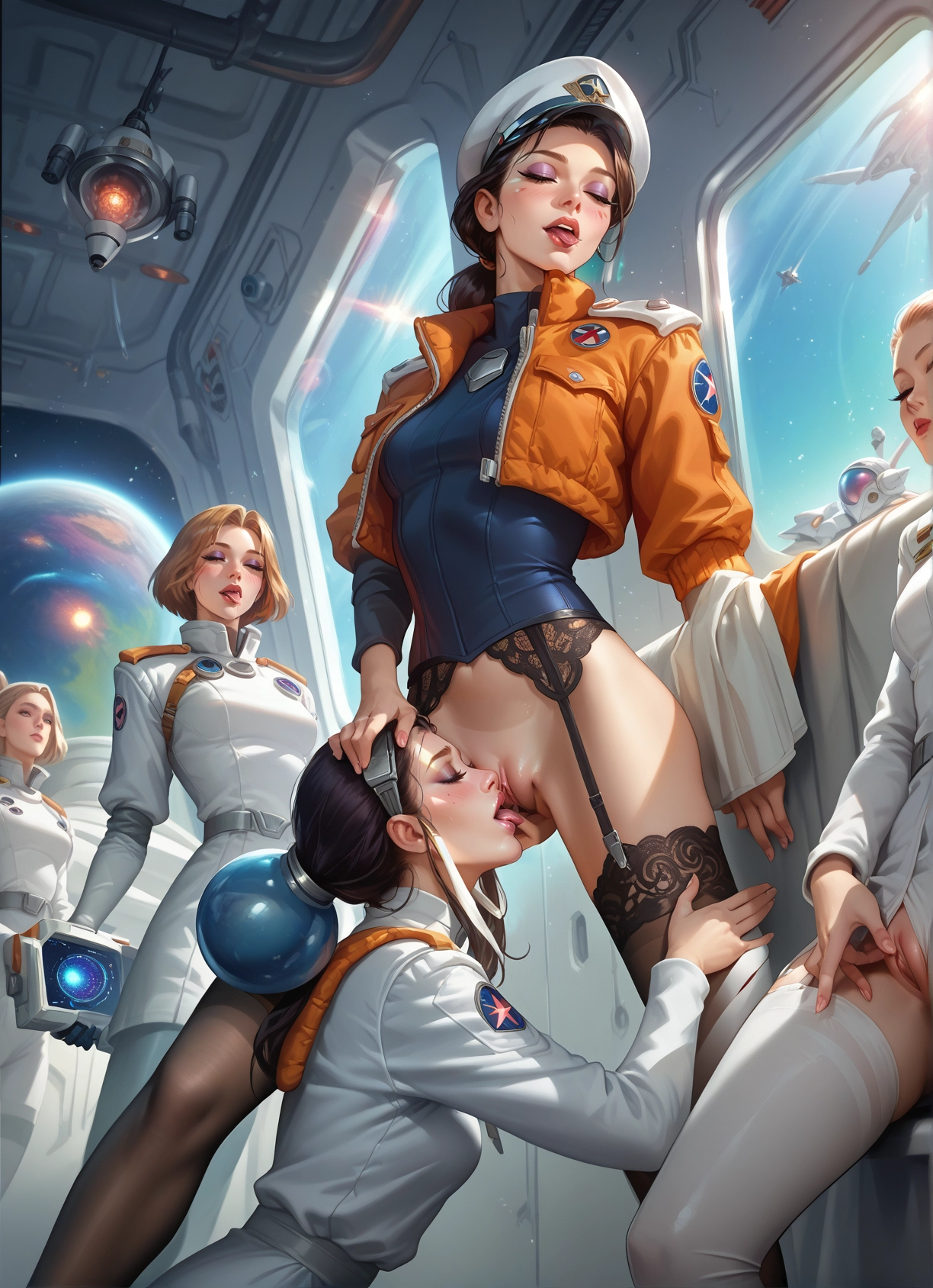 futanari, multiple girls, oral, thighhighs, yuri, pussy · Yamete.gg