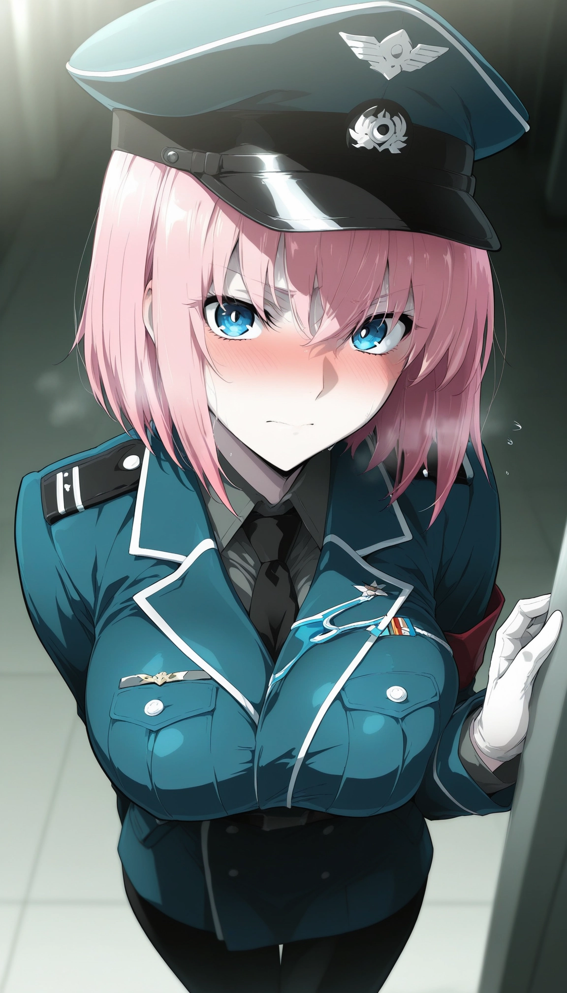 1girl, pink hair, solo, breasts, blue eyes, hat · Yamete.gg
