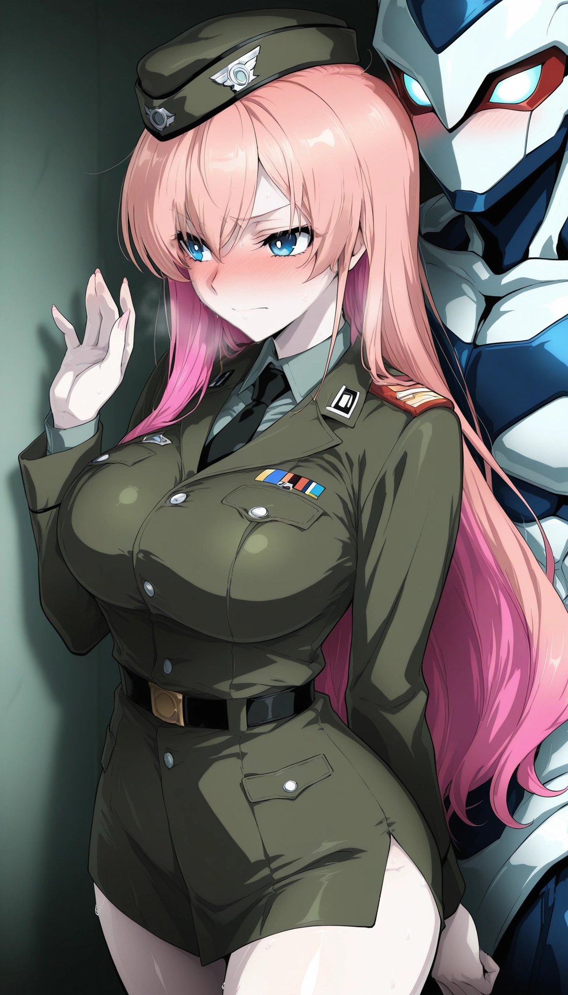 1girl, blue eyes, blush, pink hair, hat, breasts · Yamete.gg