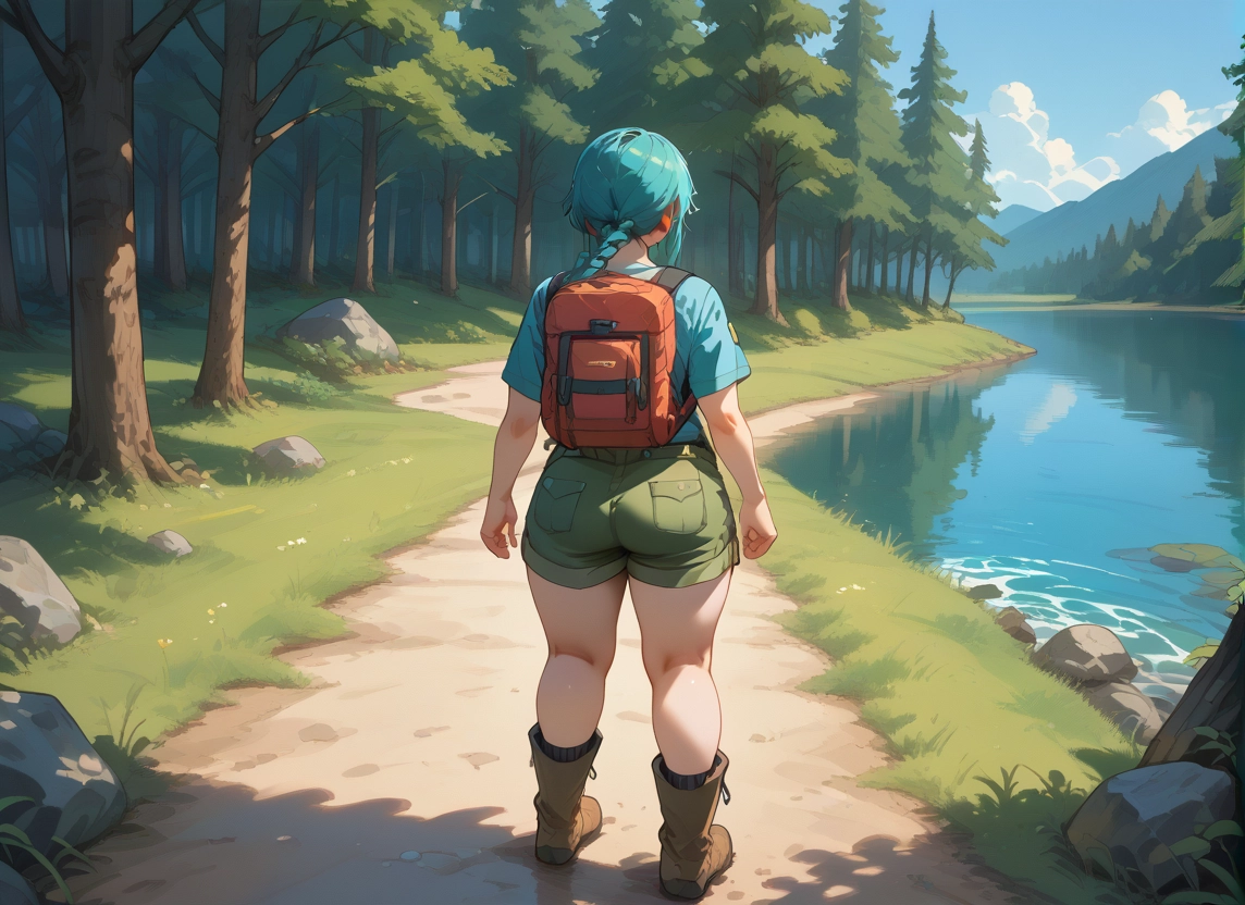 1girl, ass, bag, shorts, solo, backpack · Yamete.gg