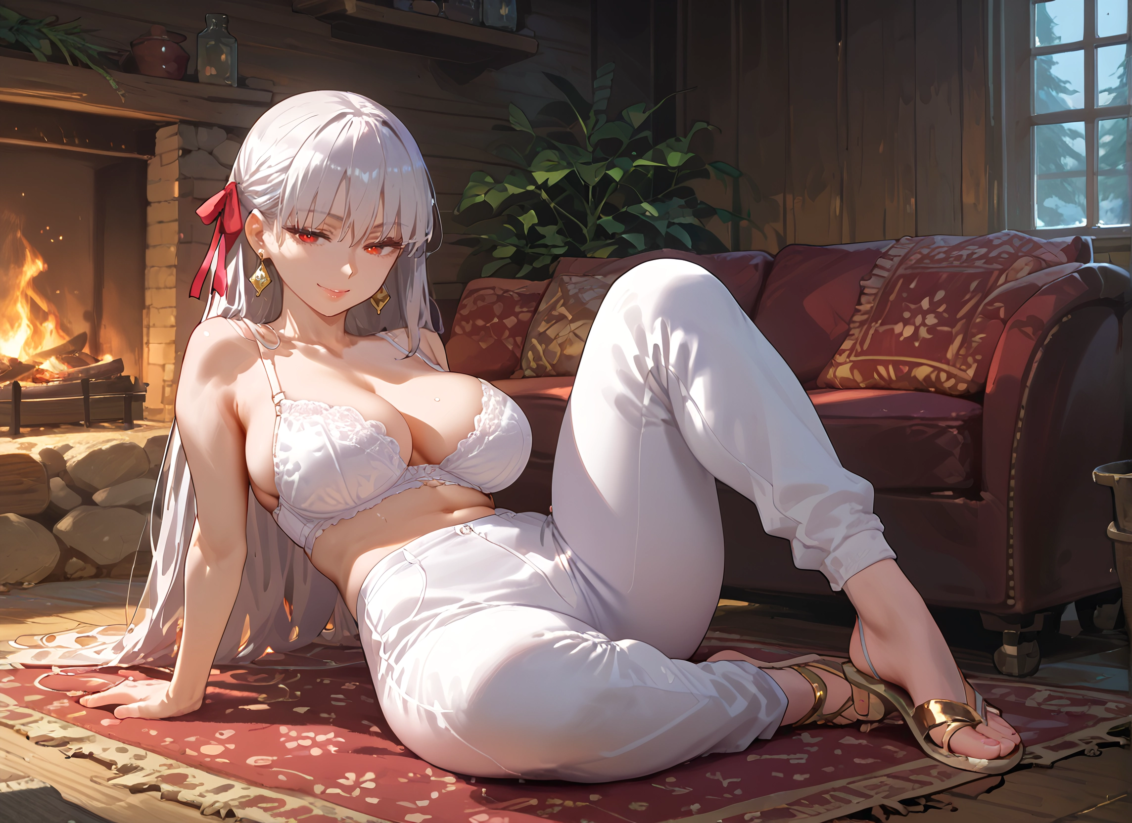 breasts, 1girl, long hair, underwear, large breasts, bra · Yamete.gg