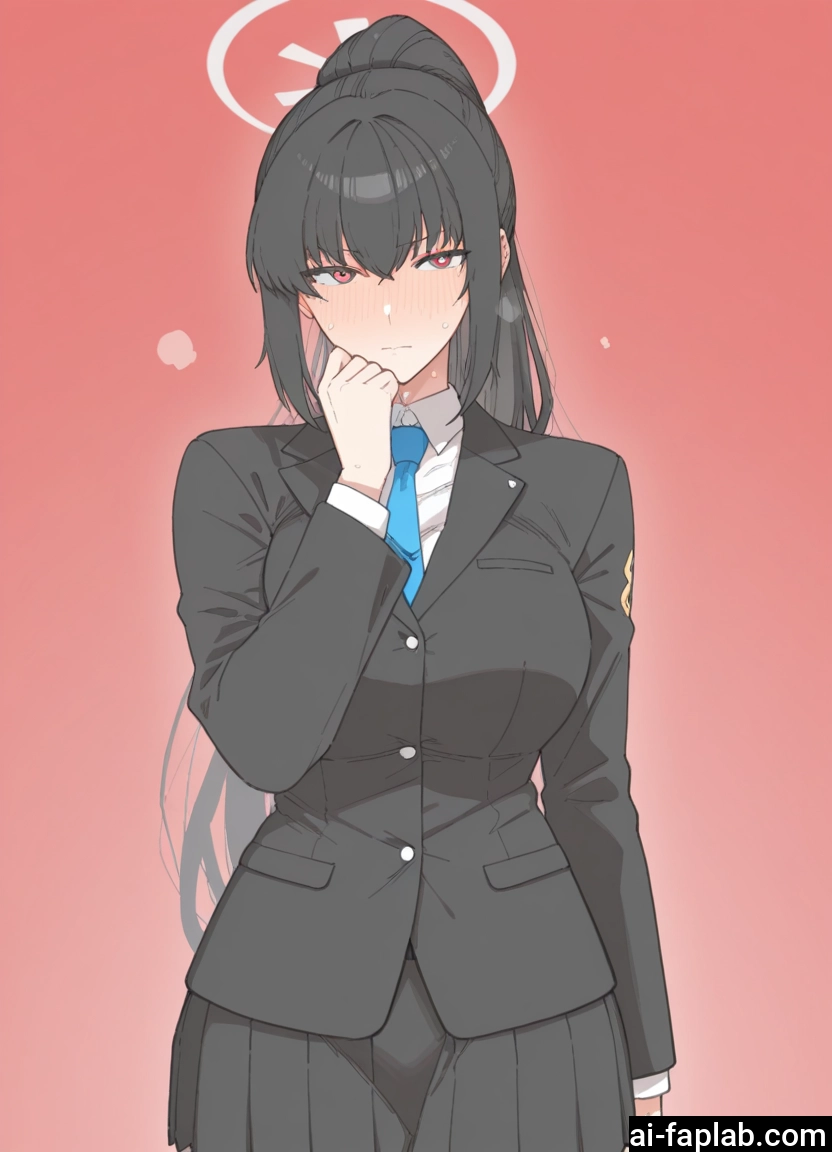 1girl, blush, halo, solo, skirt, necktie · Yamete.gg