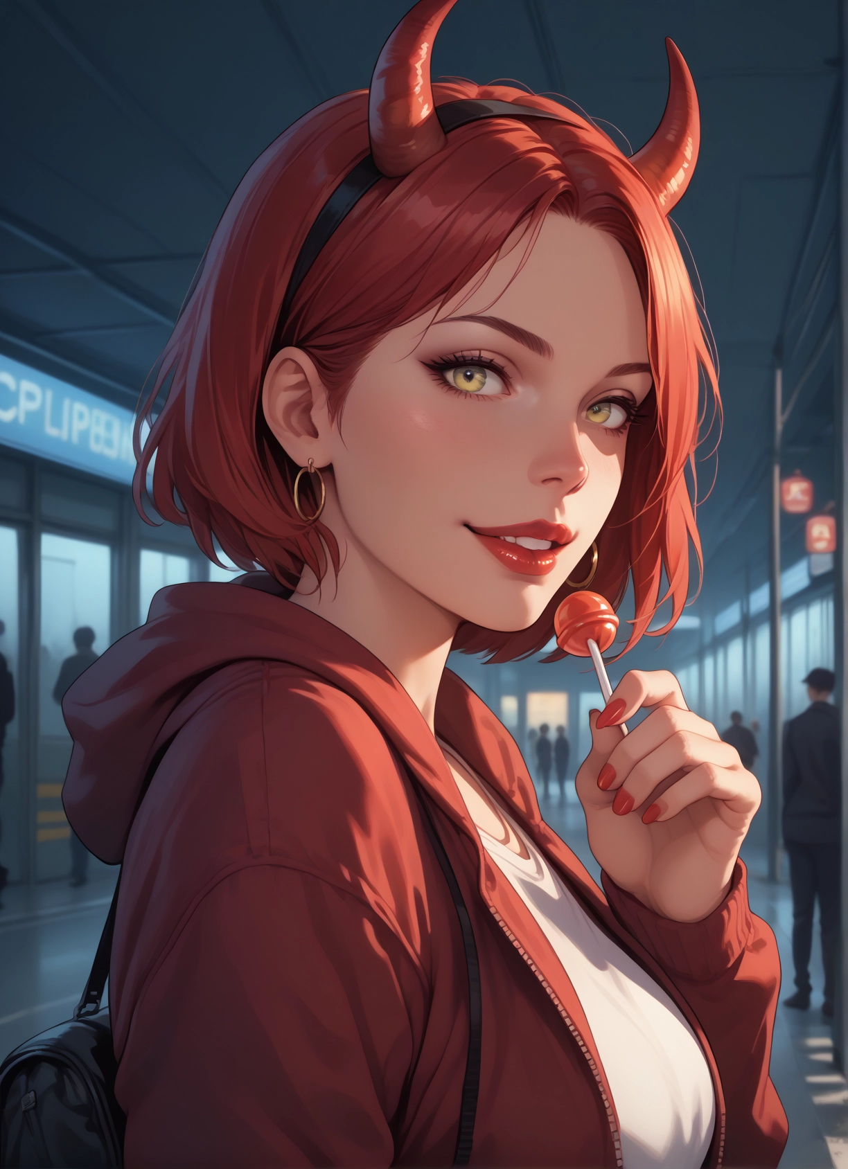 food, candy, horns, 1girl, jewelry, lollipop · Yamete.gg