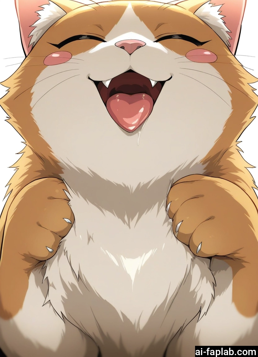cat, no humans, closed eyes, tongue, open mouth, fangs · Yamete.gg
