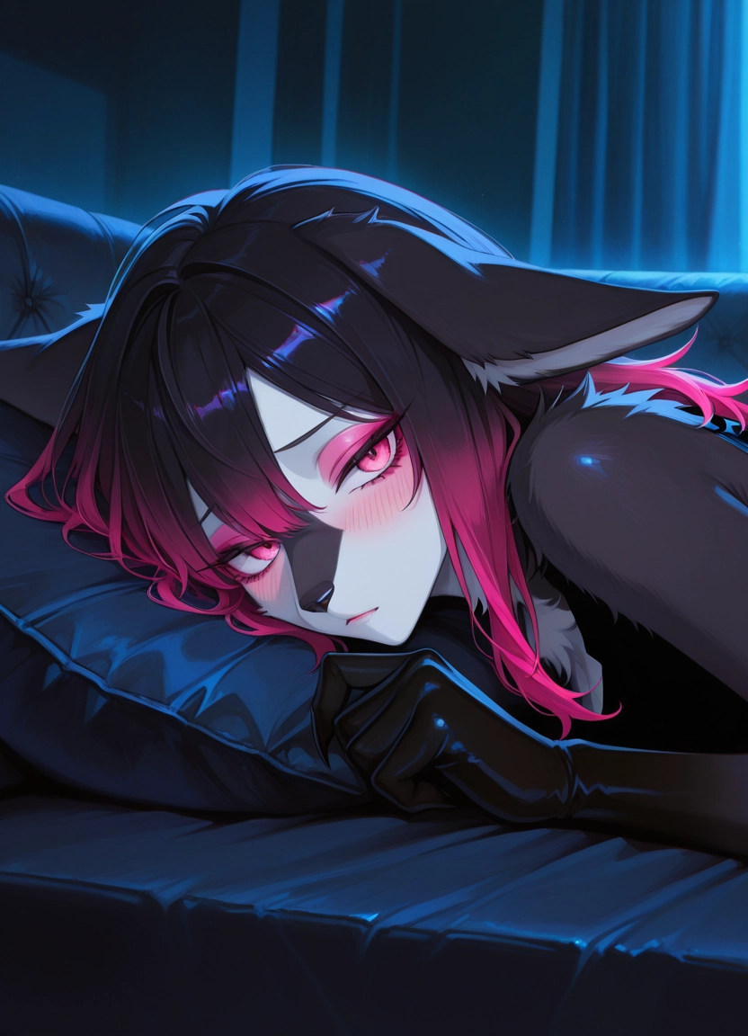 furry, solo, animal ears, 1girl, multicolored hair, blush · Yamete.gg