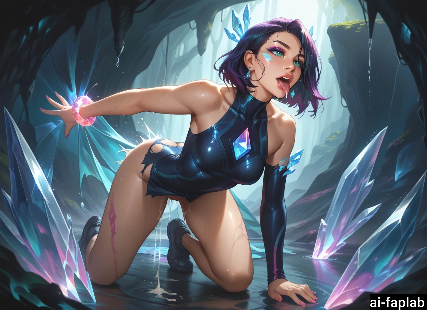 1girl, solo, breasts, detached sleeves, torn clothes, green eyes · Yamete.gg