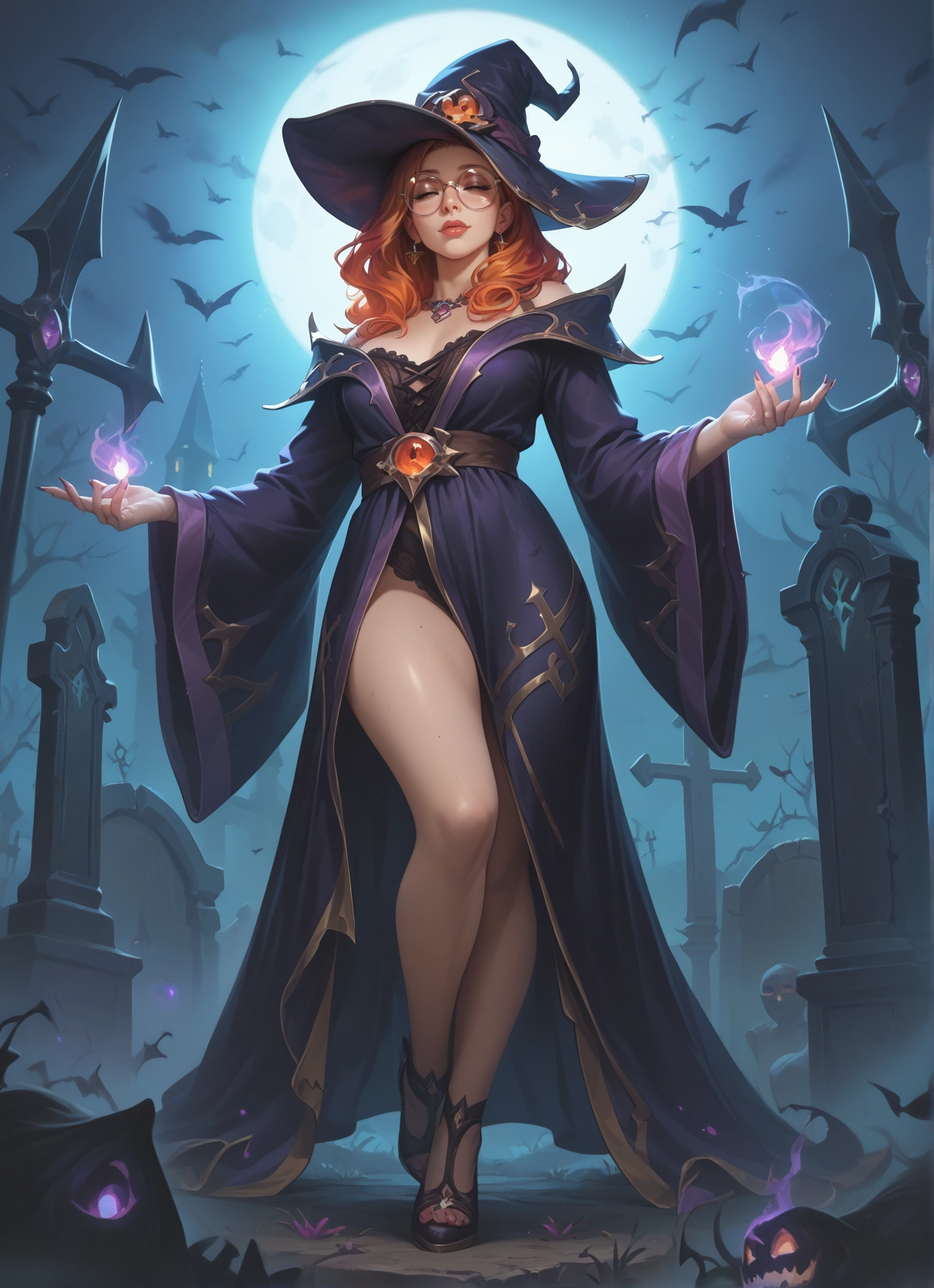 1girl, hat, witch hat, moon, jewelry, glasses · Yamete.gg