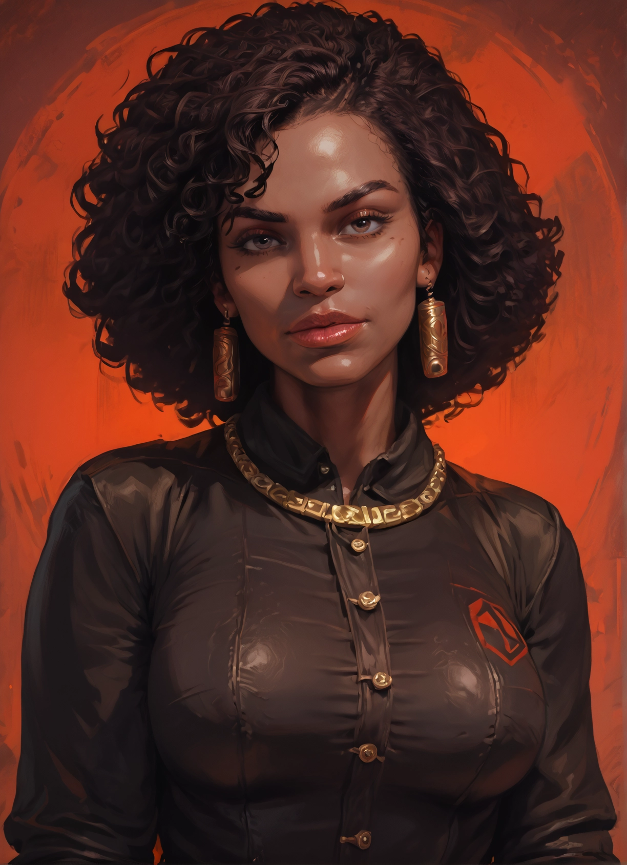 1girl, solo, jewelry, earrings, breasts, brown eyes · Yamete.gg