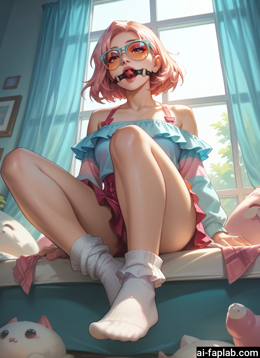 1girl, pink hair, gag, ball gag, skirt, solo · Yamete.gg