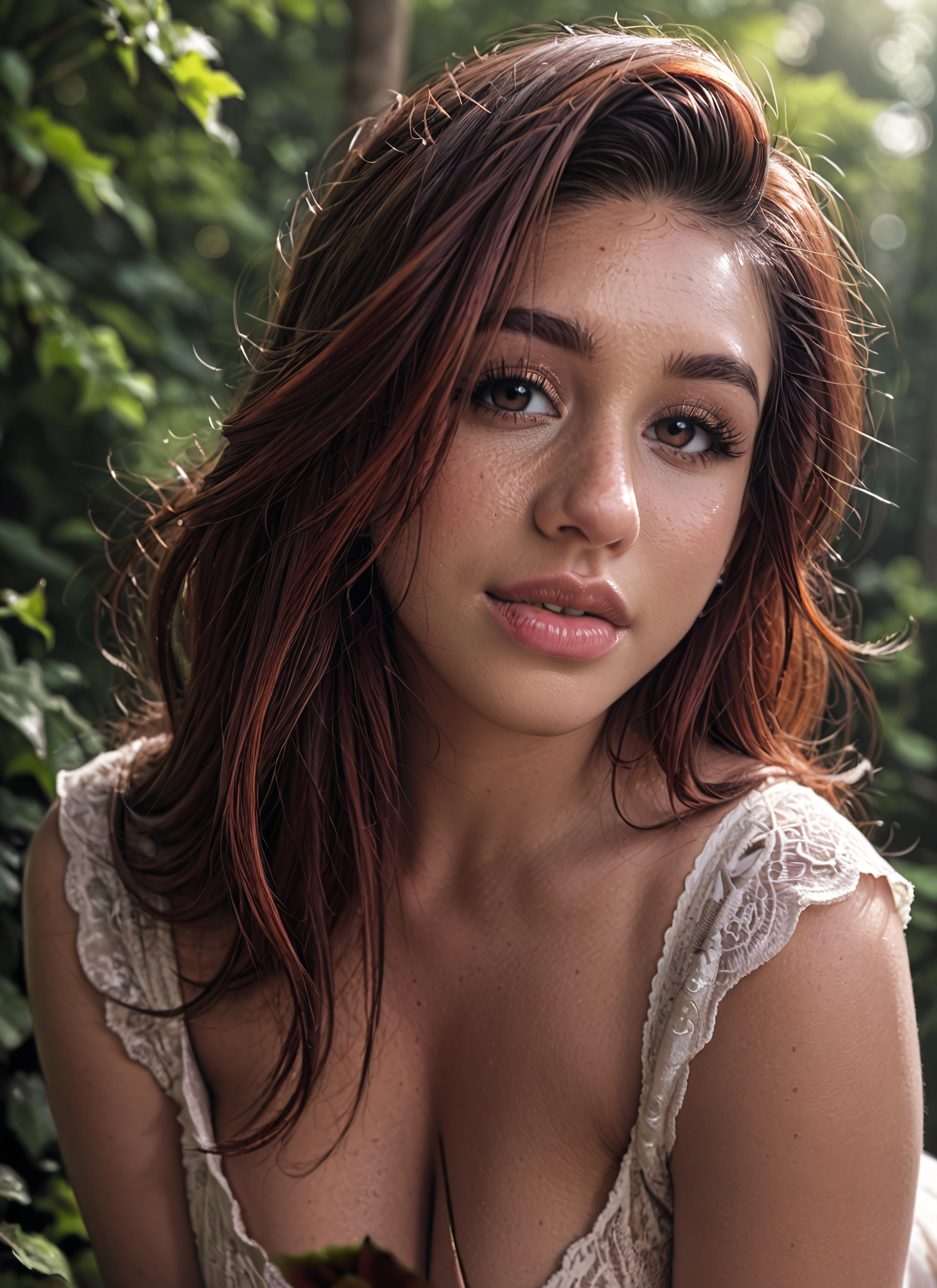 1girl, solo, breasts, cleavage, brown eyes, freckles · Yamete.gg
